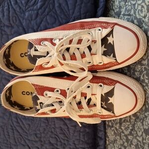 Converse All Star sneakers.  Red white blue stars and stripes themed. Sz 7 woman